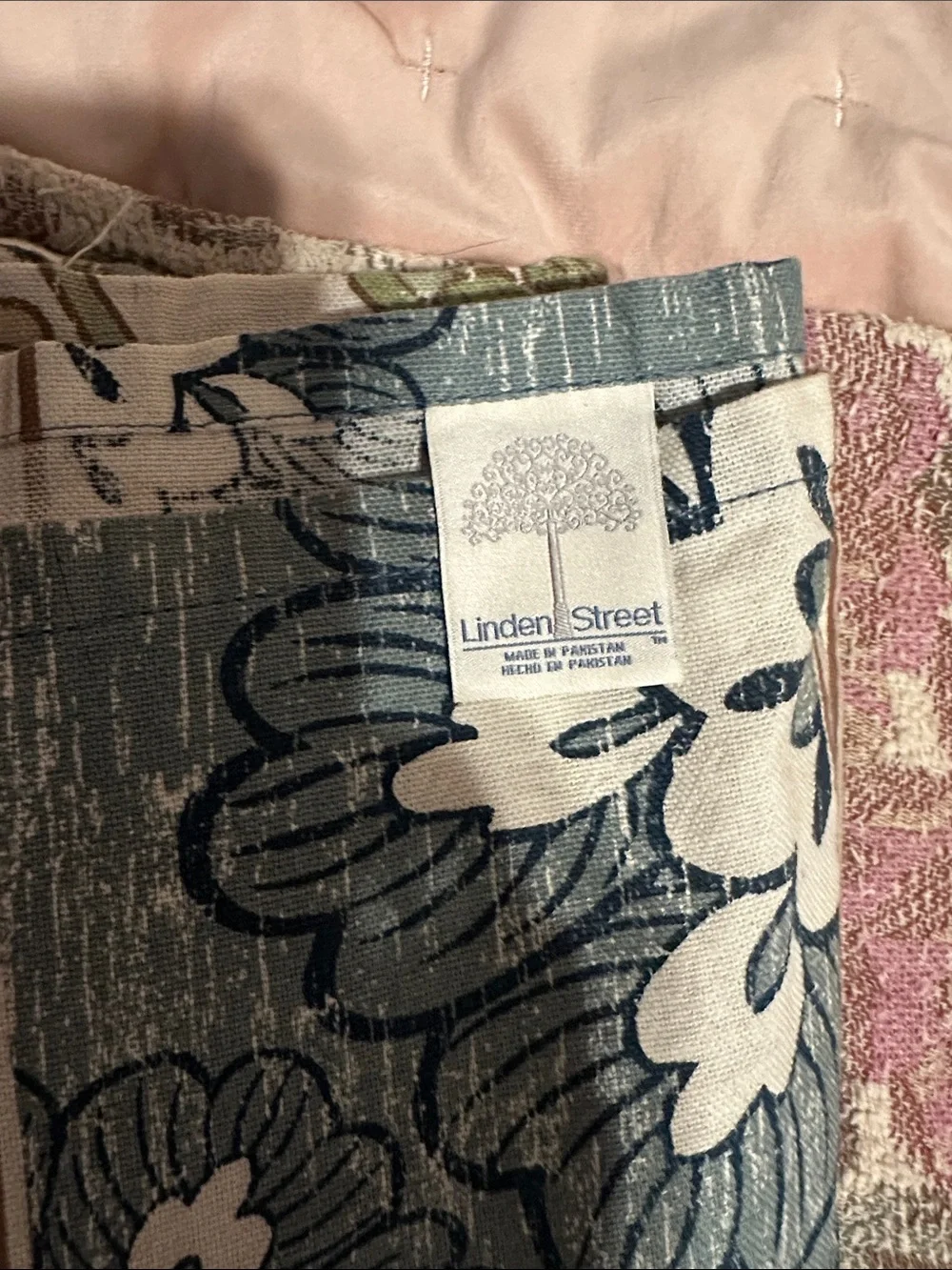 Linden Street Studio Floral Stripe Shower Curtain in Blue, Cream & Brown